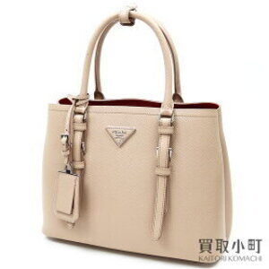 PRADA Double Bag Saffiano Leather Triangle Logo Cameo Shopping CUIR CAMMEO FUOCO